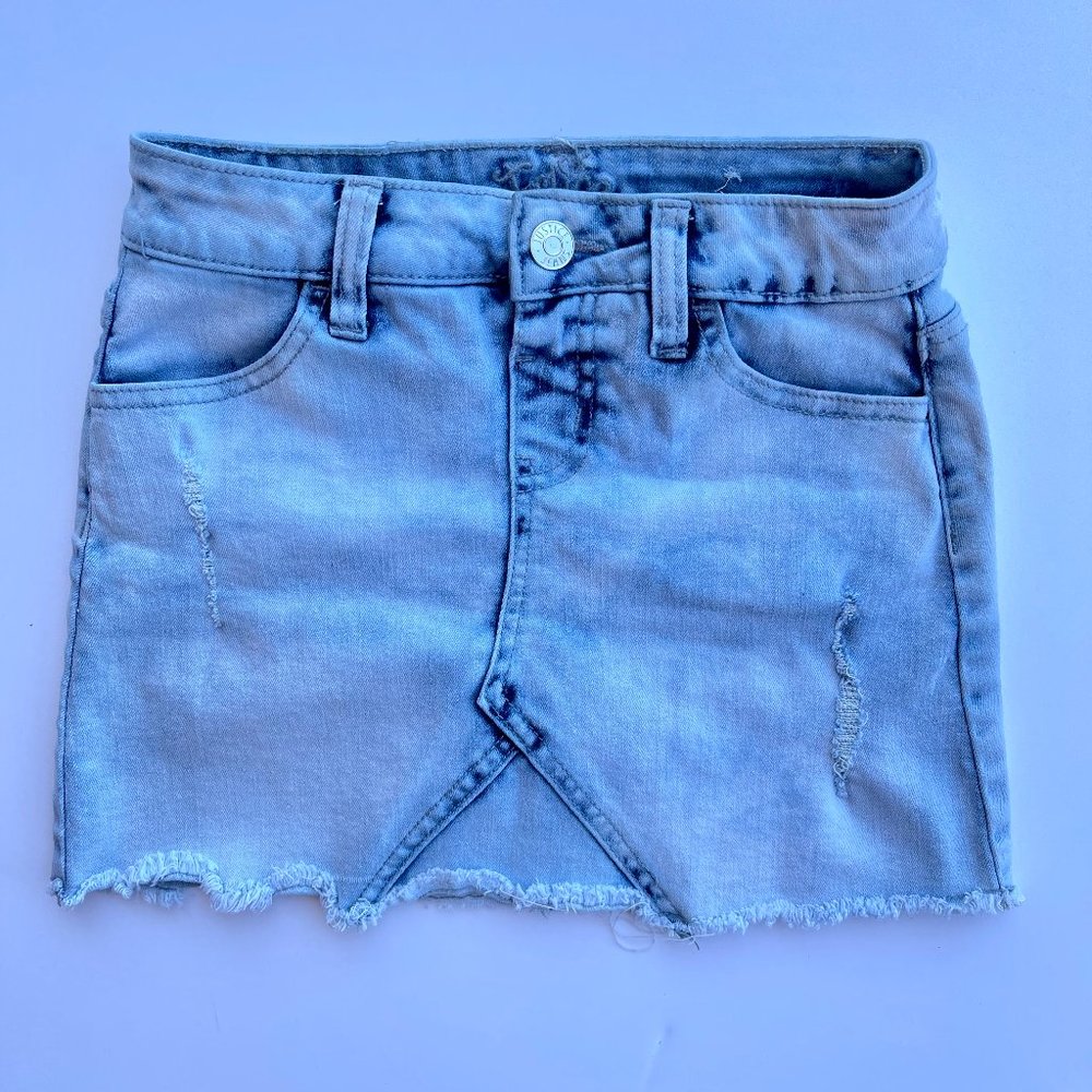 Girls Justice size 8 Bleached Denim skort, skirt, mini skirt (Shorts attached)